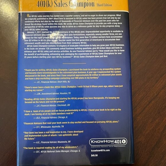 401(k) Sales Champion By Christopher Barlow & Steven D. Wilt. Third Ed. Hardback - Picture 2 of 3